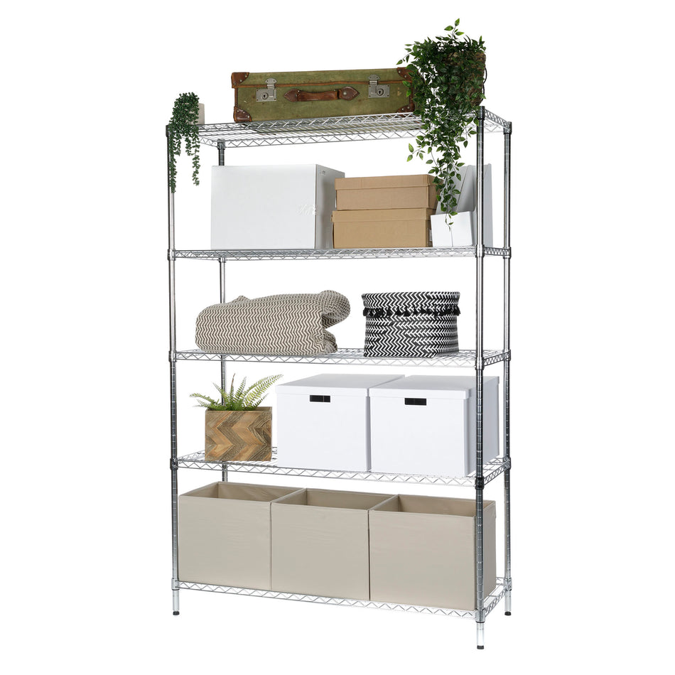 Étagère en fil métallique chromé à 5 niveaux, 1838 mm H x 1212 mm L x 457 mm P - 100 kg UDL par étagère