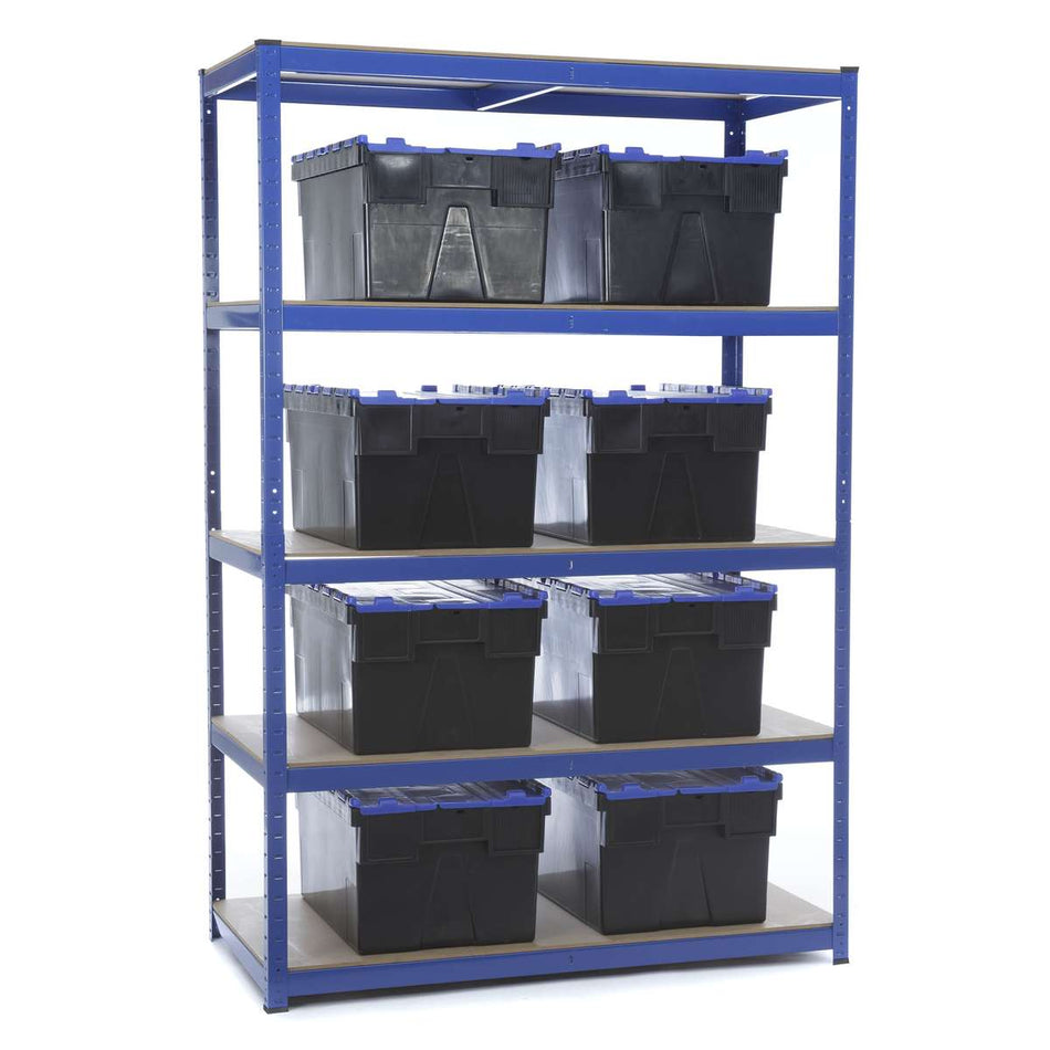 Etagère de garage 5 niveaux 1800 mm x 1200 mm x 600 mm avec 8 boîtes de rangement CROC de 56 LTR - UDL de 275 kg par étagère