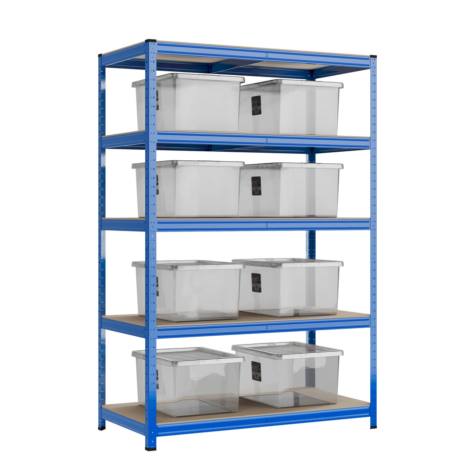 Garage Shelving Unit 5 Levels 1800mm H x 1200mm W x 600mm D | 8 X Wham Bam Storage Boxes 37L