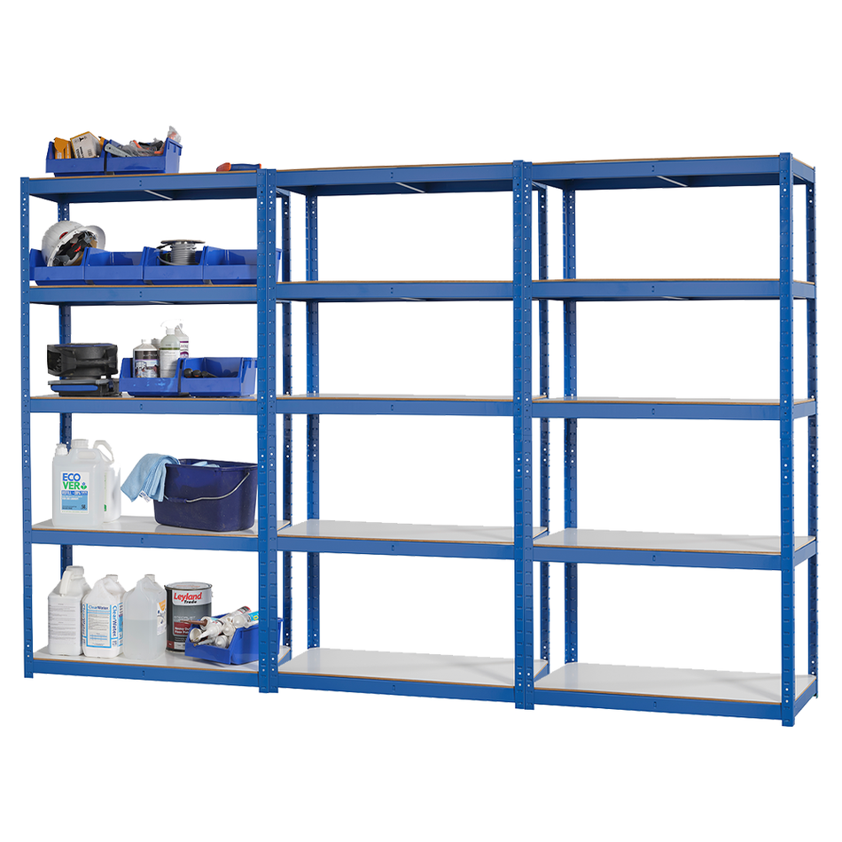 3 baies MEGA DEAL 3x étagères de garage/racking 5 niveaux en mélamine | 1 500 mm H x 750 mm L x 300 mm P - UDL de 175 kg par étagère