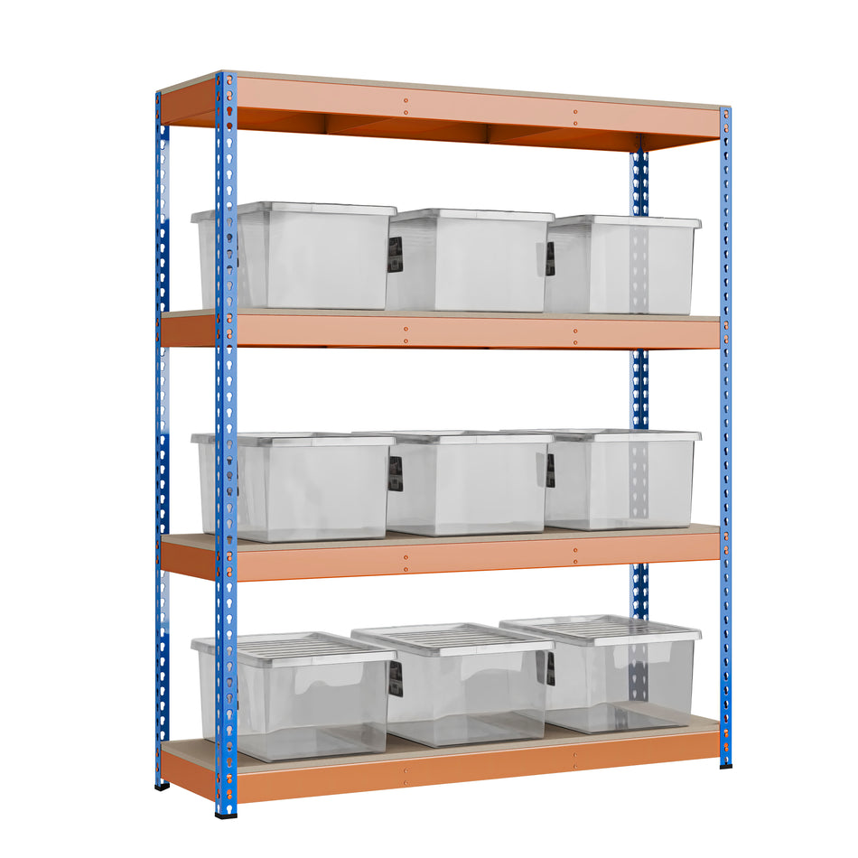 Heavy Duty Racking Shelving Unit 4 Levels 1800mm H x 1500mm W x 450mm D | 9 X Wham Bam Storage Boxes 37L