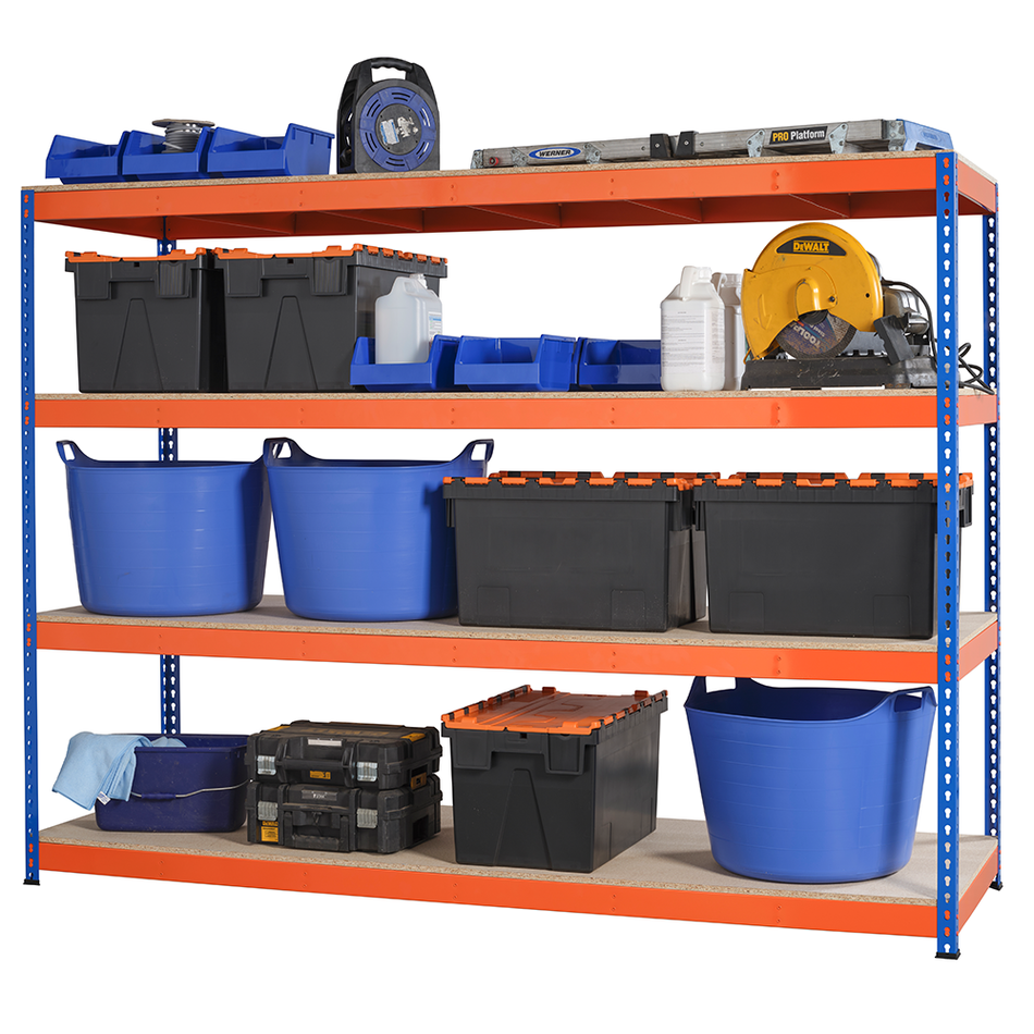 Étagère industrielle robuste 4 niveaux - 1800 mm H x 2000 mm L x 450 mm P - 400 kg UDL par étagère