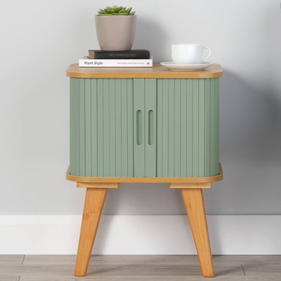 Table d'appoint Copenhague avec portes coulissantes vert sauge