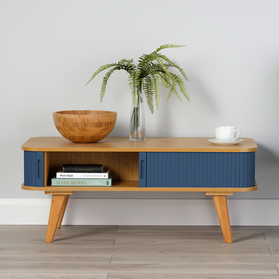 Table basse Malmo avec portes coulissantes bleu foncé