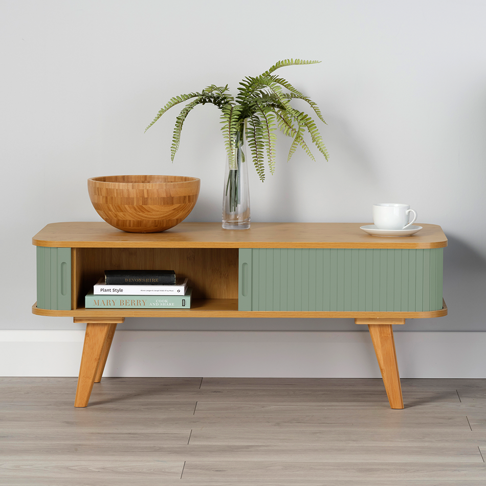 Table basse Malmo avec portes coulissantes vert sauge