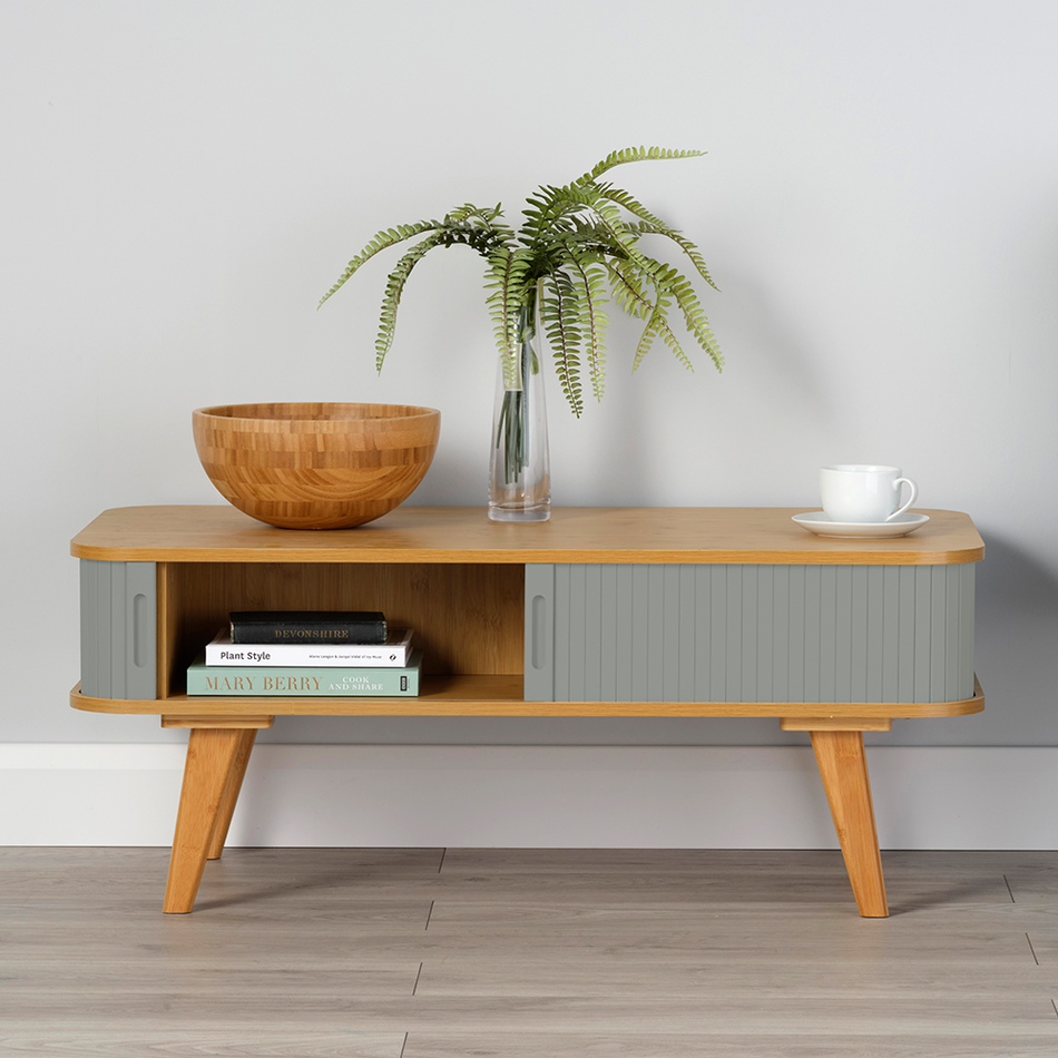 Table basse Malmo avec portes coulissantes gris clair