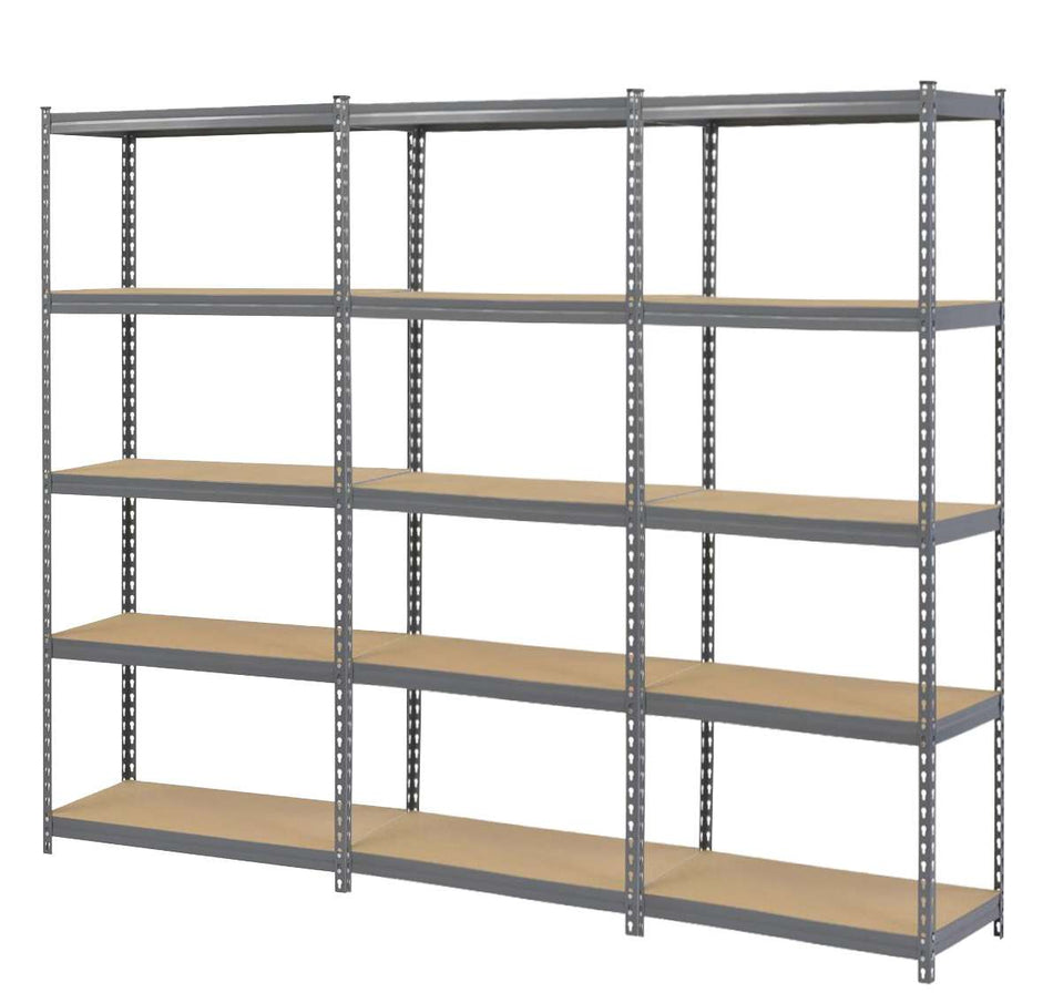 Étagères/racking de garage en acier gris 3 baies MEGA DEAL 5 niveaux | 1800 mm H x 900 mm L x 300 mm P - 175 kg UDL par étagère
