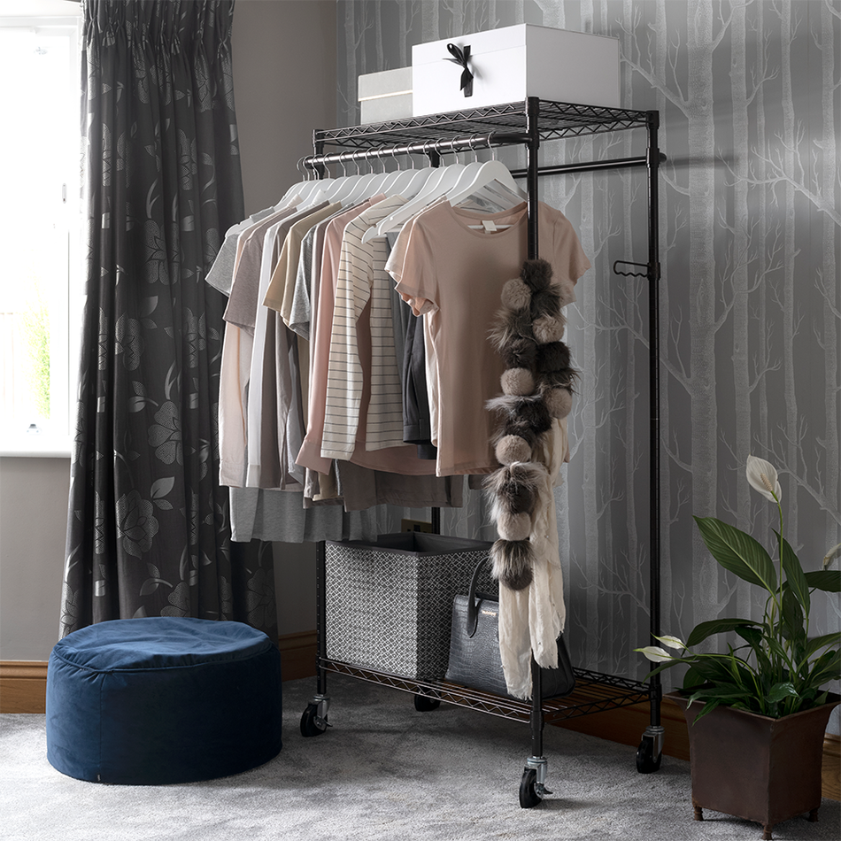 Tringle de chariot à vêtements en métal sur roulettes | Finition Bronze