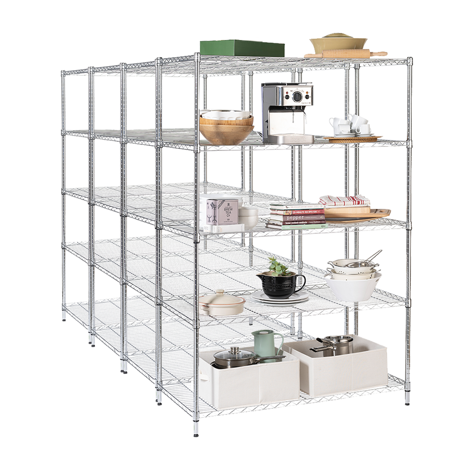 Offre d'achat multiple 4 | 10 unités disponibles 1838 mm H x 1212 mm L x 609 mm P - Étagère en fil métallique chromé à 5 niveaux