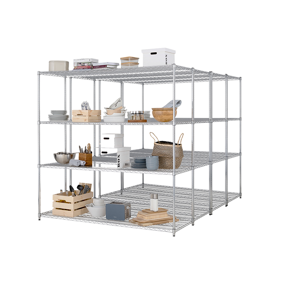 Offre d'achat multiple 4 | 10 unités disponibles 1838 mm H x 1517 mm L x 609 mm P - Étagère en fil métallique chromé à 4 niveaux