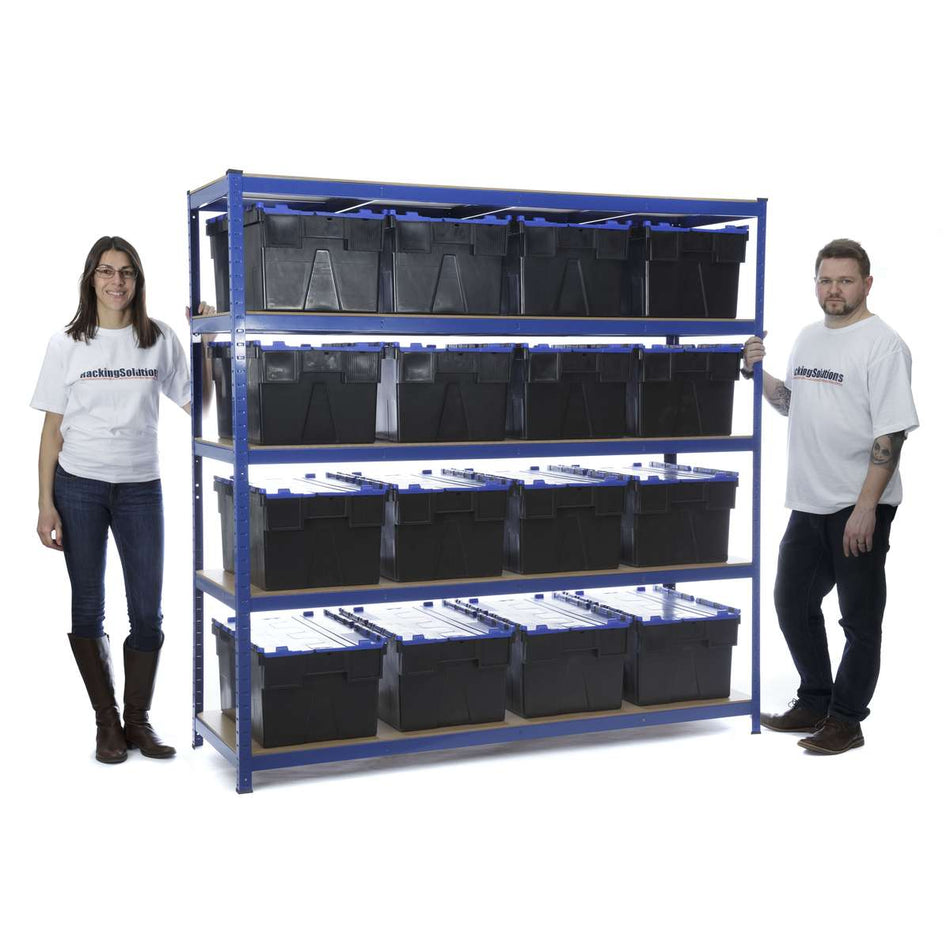 Etagère de garage 5 niveaux 1800 mm x 1800 mm x 600 mm avec 16 boîtes de rangement CROC de 56 LTR - UDL de 200 kg par étagère